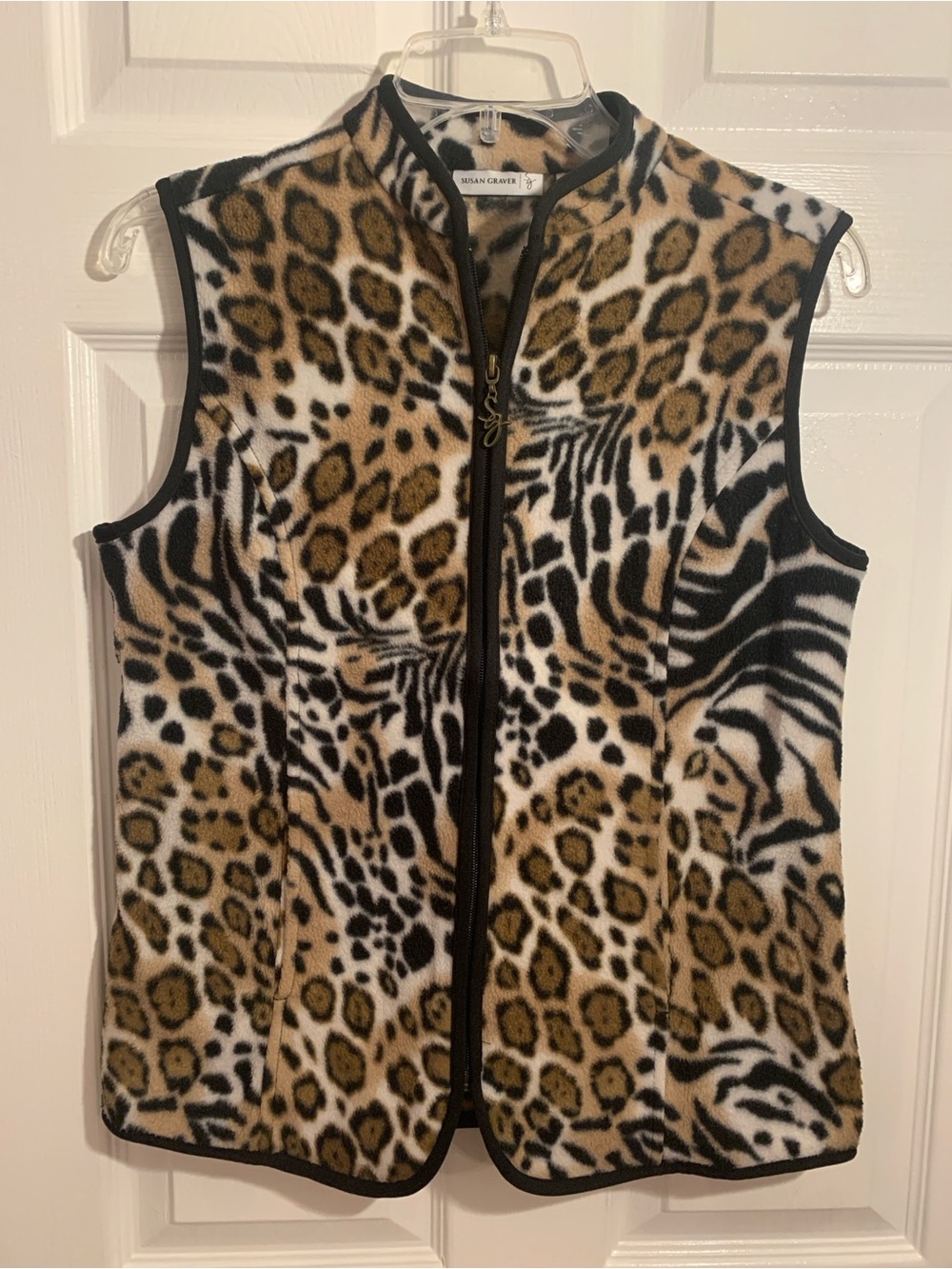 Susan Graver XXS Leopard & Zebra Print Fleece Vest Zip Front